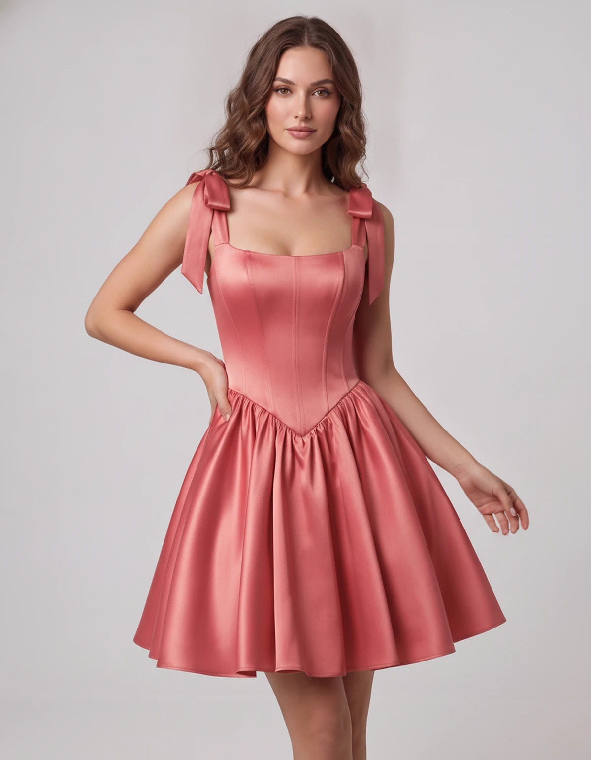 Gardenia Mini Dress — Coral | SKU: SD-99958-coral-2,SD-99958-coral-4,SD-99958-coral-6,SD-99958-coral-8,SD-99958-coral-10,SD-99958-coral-12,SD-99958-coral-14,SD-99958-coral-16,SD-99958-coral-16W,SD-99958-coral-18W,SD-99958-coral-20W,SD-99958-coral-22W