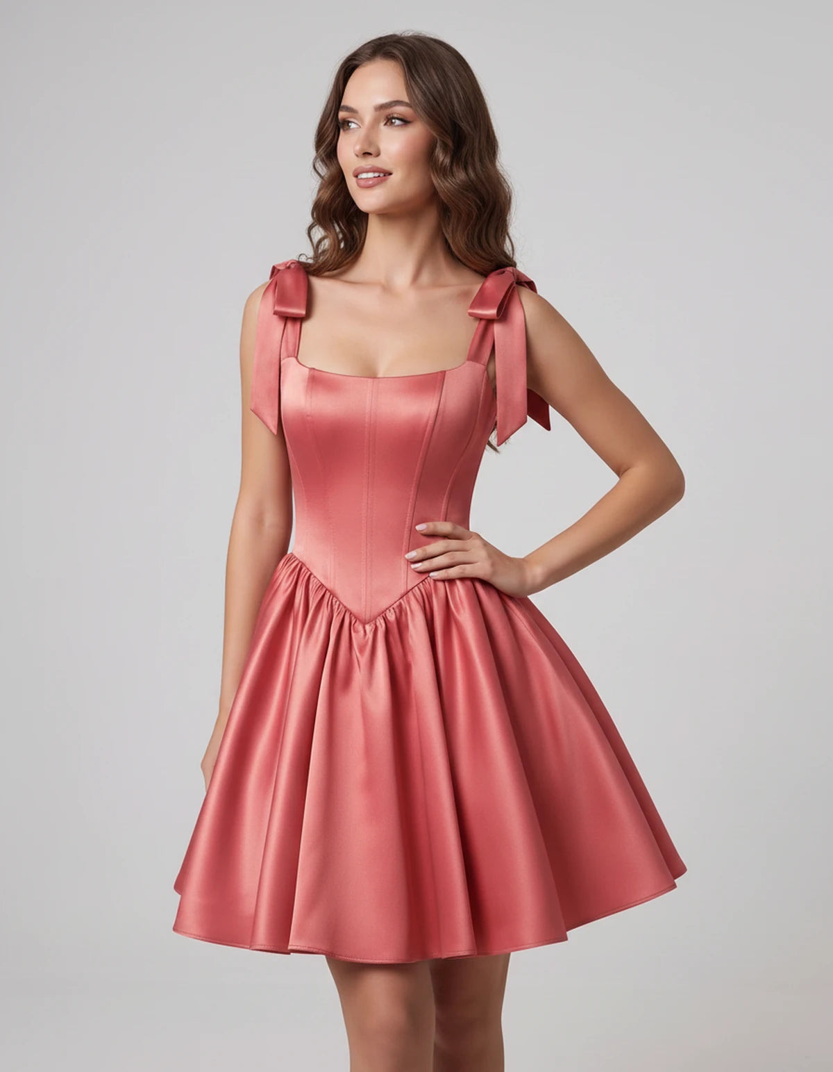 Gardenia Mini Dress — Coral | SKU: SD-99958-coral-2,SD-99958-coral-4,SD-99958-coral-6,SD-99958-coral-8,SD-99958-coral-10,SD-99958-coral-12,SD-99958-coral-14,SD-99958-coral-16,SD-99958-coral-16W,SD-99958-coral-18W,SD-99958-coral-20W,SD-99958-coral-22W