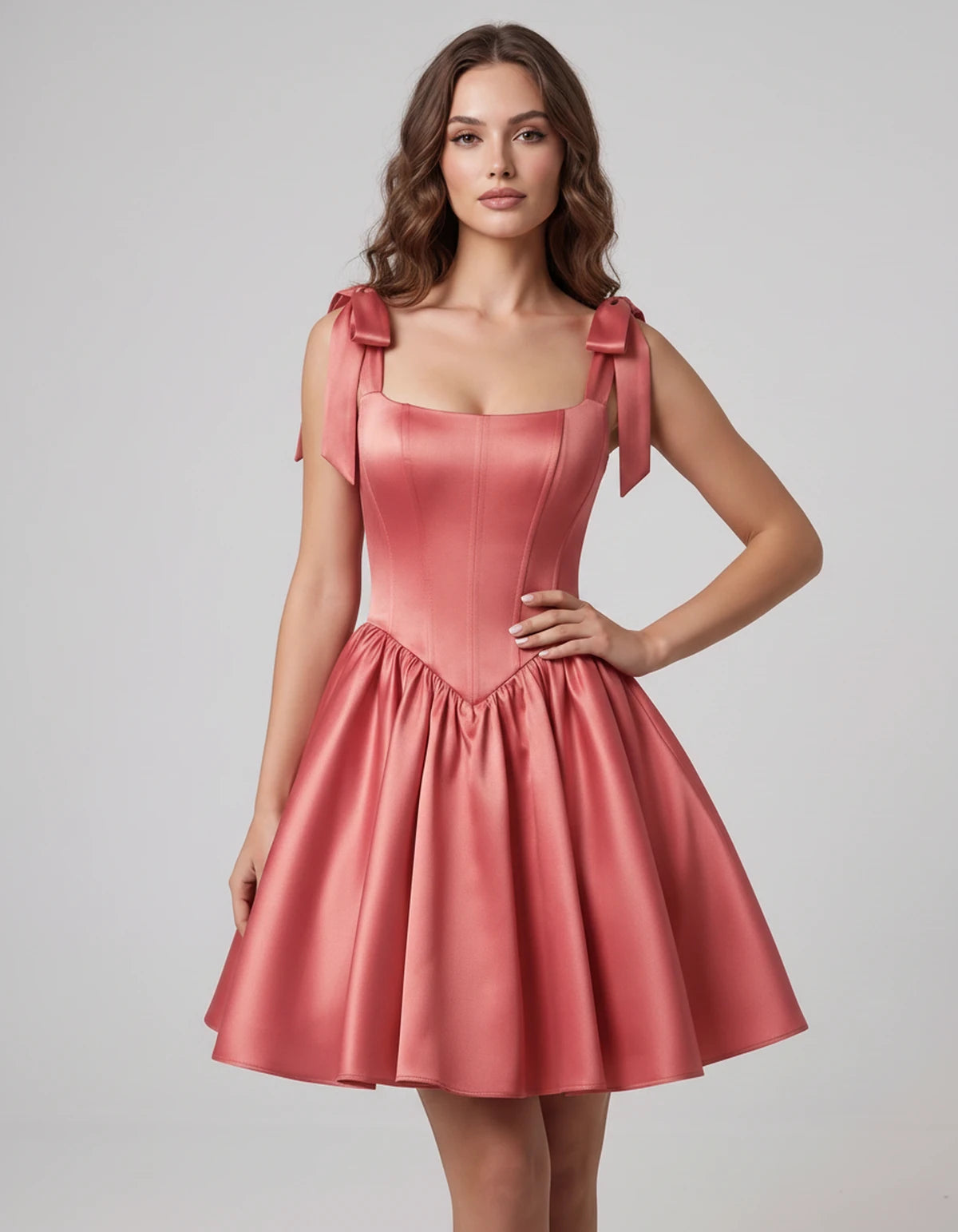 Gardenia Mini Dress — Coral | SKU: SD-99958-coral-2,SD-99958-coral-4,SD-99958-coral-6,SD-99958-coral-8,SD-99958-coral-10,SD-99958-coral-12,SD-99958-coral-14,SD-99958-coral-16,SD-99958-coral-16W,SD-99958-coral-18W,SD-99958-coral-20W,SD-99958-coral-22W