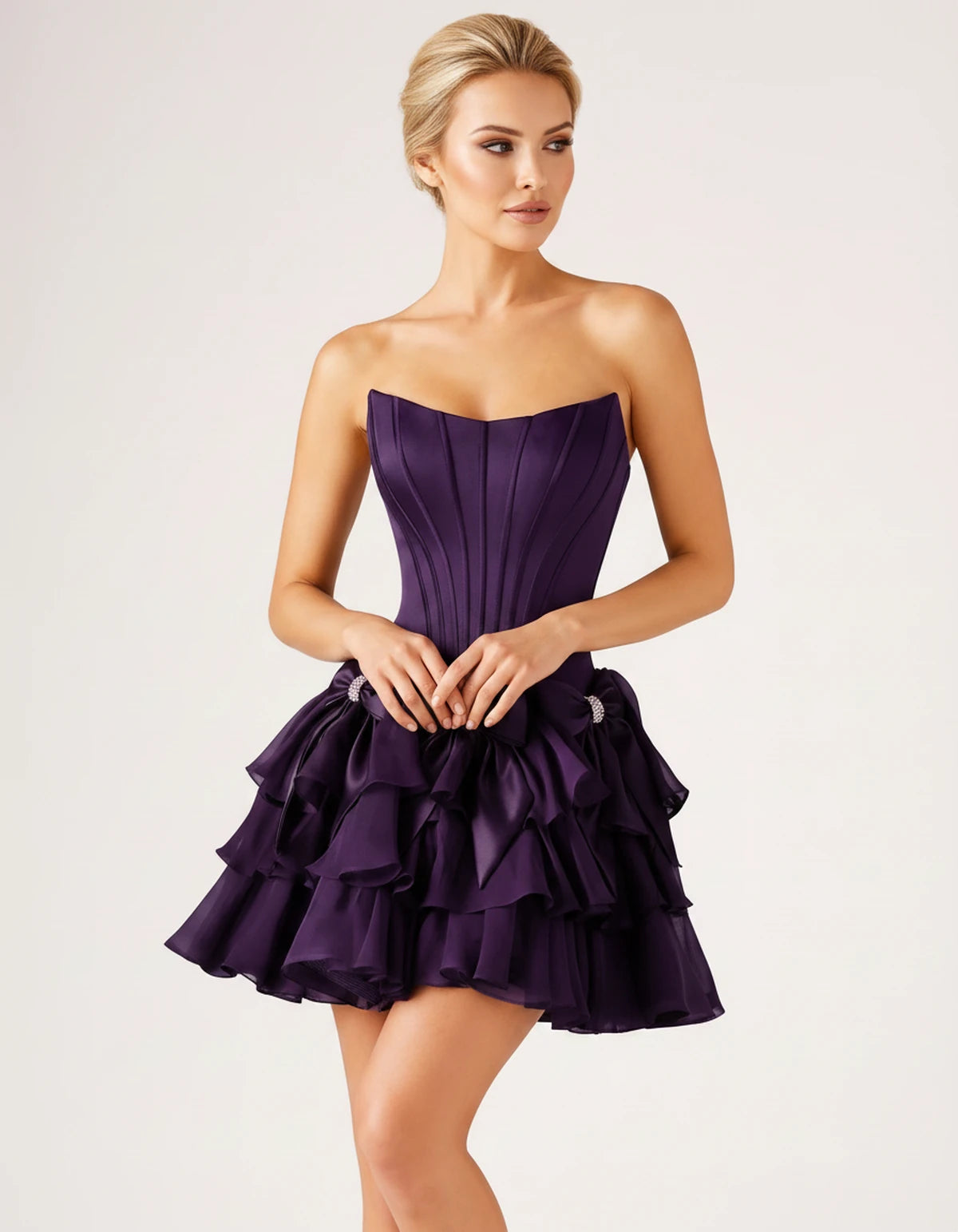 Gisele Mini Dress — Purple | SKU: SD-34227-purple-2,SD-34227-purple-4,SD-34227-purple-6,SD-34227-purple-8,SD-34227-purple-10,SD-34227-purple-12,SD-34227-purple-14,SD-34227-purple-14W,SD-34227-purple-16,SD-34227-purple-16W,SD-34227-purple-18W,SD-34227-purple-20W