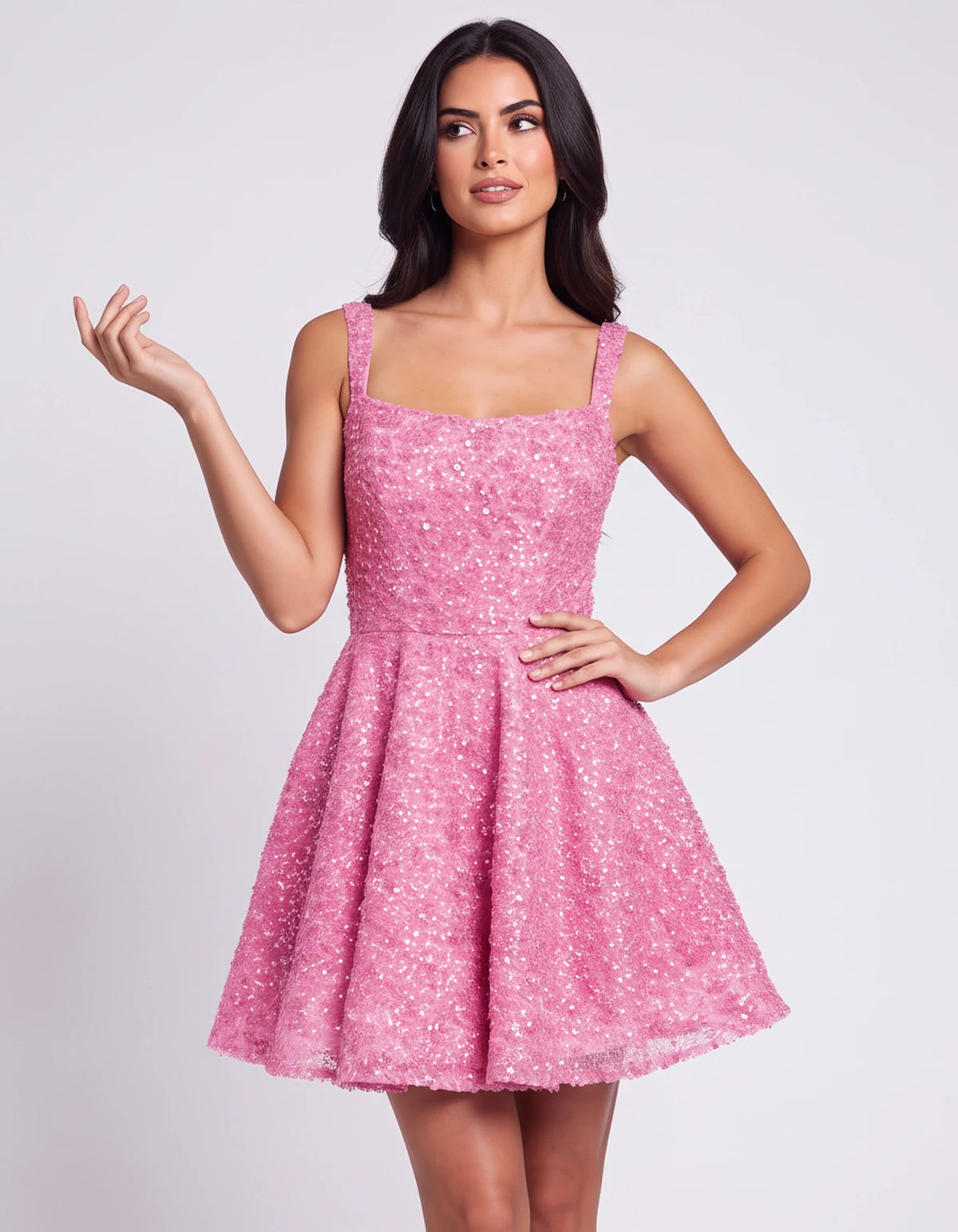Grenoble Mini Dress — Pink | SKU: SD-46117-pink-2,SD-46117-pink-4,SD-46117-pink-6,SD-46117-pink-8,SD-46117-pink-10,SD-46117-pink-12,SD-46117-pink-14,SD-46117-pink-16,SD-46117-pink-16W,SD-46117-pink-18W,SD-46117-pink-20W,SD-46117-pink-22W
