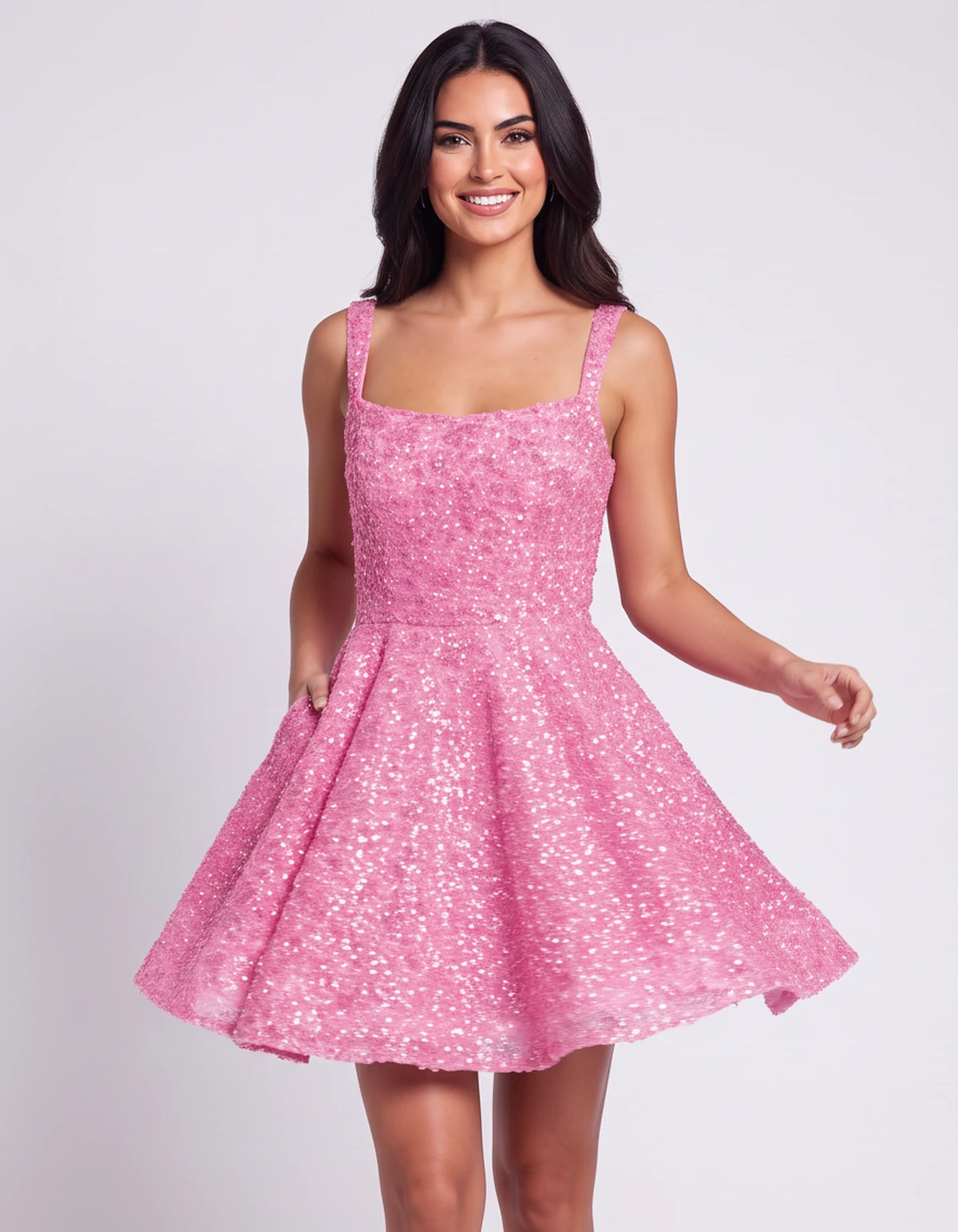 Grenoble Mini Dress — Pink | SKU: SD-46117-pink-2,SD-46117-pink-4,SD-46117-pink-6,SD-46117-pink-8,SD-46117-pink-10,SD-46117-pink-12,SD-46117-pink-14,SD-46117-pink-16,SD-46117-pink-16W,SD-46117-pink-18W,SD-46117-pink-20W,SD-46117-pink-22W