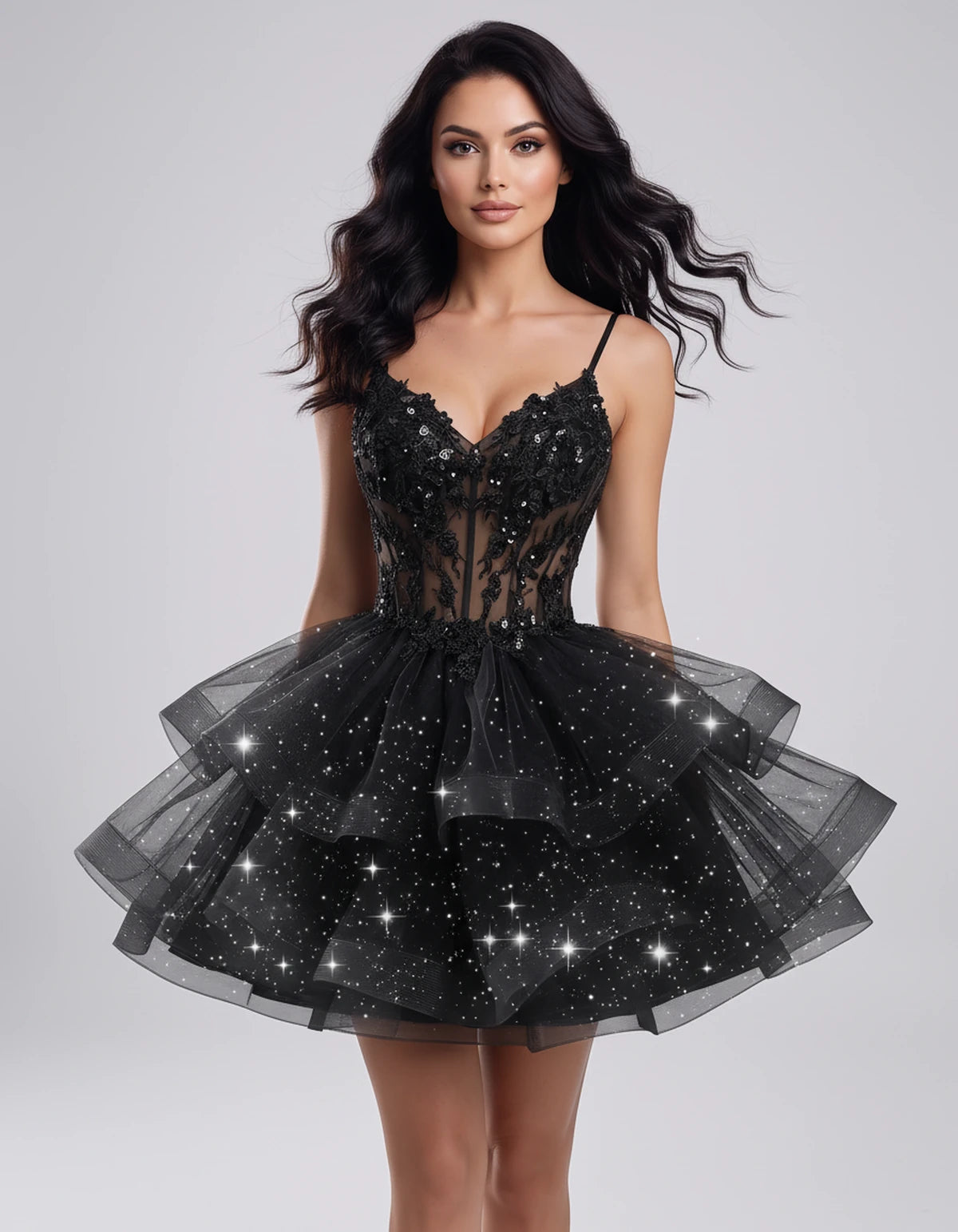 Hadriana Mini Dress — Black | SKU: SD-94752-black-2,SD-94752-black-4,SD-94752-black-6,SD-94752-black-8,SD-94752-black-10,SD-94752-black-12,SD-94752-black-14,SD-94752-black-16,SD-94752-black-16W,SD-94752-black-18W,SD-94752-black-20W,SD-94752-black-22W