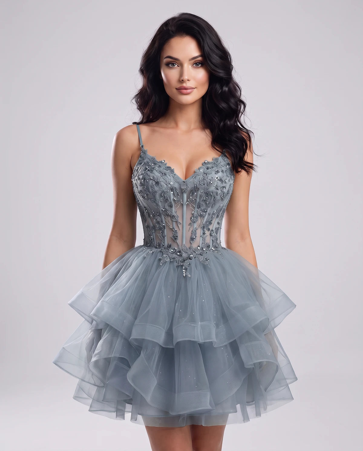 Hadriana Mini Dress — Dusty Blue