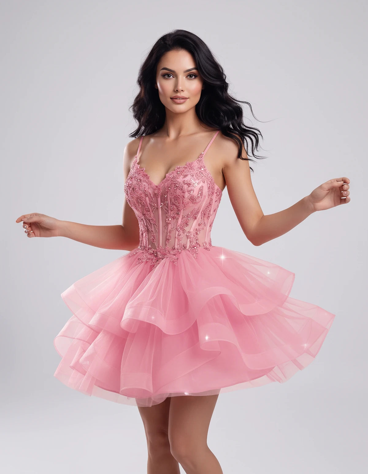 Hadriana Mini Dress — Pink | SKU: SD-94752-pink-2,SD-94752-pink-4,SD-94752-pink-6,SD-94752-pink-8,SD-94752-pink-10,SD-94752-pink-12,SD-94752-pink-14,SD-94752-pink-16,SD-94752-pink-16W,SD-94752-pink-18W,SD-94752-pink-20W,SD-94752-pink-22W