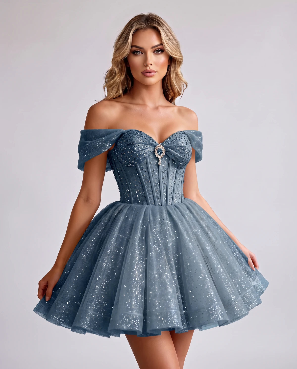 Hazelwood Mini Dress — Dusty Blue