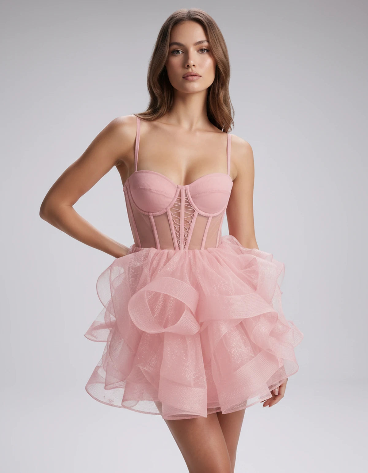 Hesperia Mini Dress — Pink | SKU: SD-15893-pink-2,SD-15893-pink-4,SD-15893-pink-6,SD-15893-pink-8,SD-15893-pink-10,SD-15893-pink-12,SD-15893-pink-14,SD-15893-pink-16,SD-15893-pink-16W,SD-15893-pink-18W,SD-15893-pink-20W