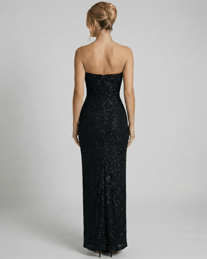 Back view of the Orion Maxi Dress by SLIMONA featuring a black embellished bandeau silhouette.