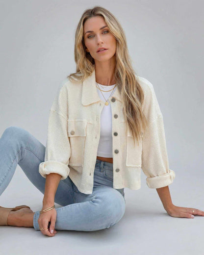 Sahara Jacket by Lauven - Women's cropped cream jacket with oversized silhouette for effortless style.