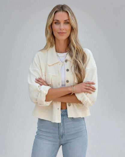 Sahara Jacket by Lauven - Women's cropped cream oversized jacket, perfect for layering and contemporary style.