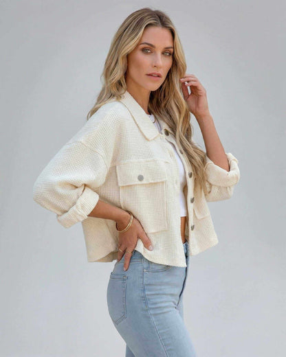 Sahara Jacket by Lauven – Women’s cropped oversized jacket in cream, perfect for stylish layering.