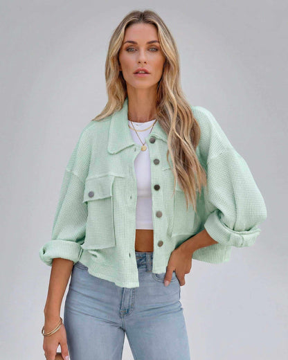 Elara Jacket – Women’s Mint Green Cropped Jacket by Lauven with Oversized Fit and Textured Finish