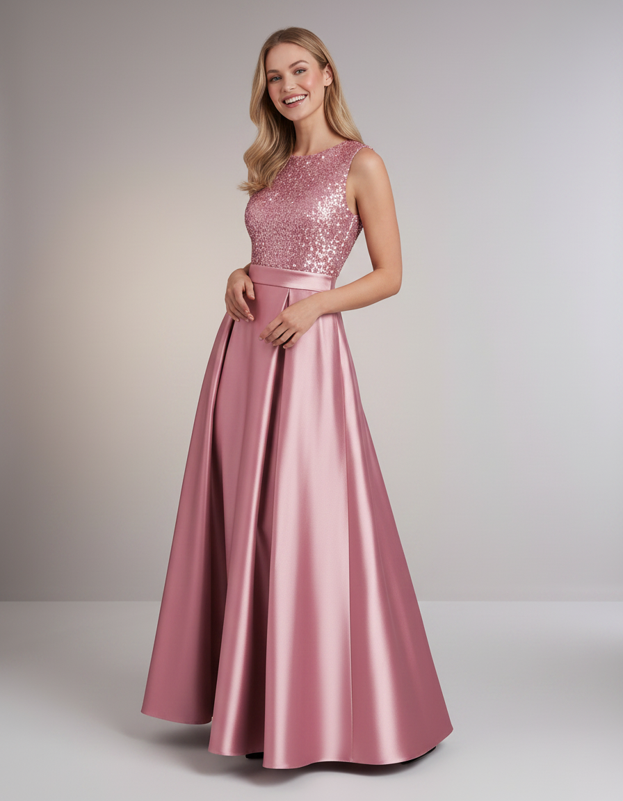Dusty rose Satin Sequin Sleeveless Round Neck A-Line Maxi Dress | Slimona | SKU: CM-583920174615842-DUSTY-ROSE-L,CM-583920174615842-DUSTY-ROSE-M,CM-583920174615842-DUSTY-ROSE-S,CM-583920174615842-DUSTY-ROSE-X:,CM-583920174615842-DUSTY-ROSE-XS