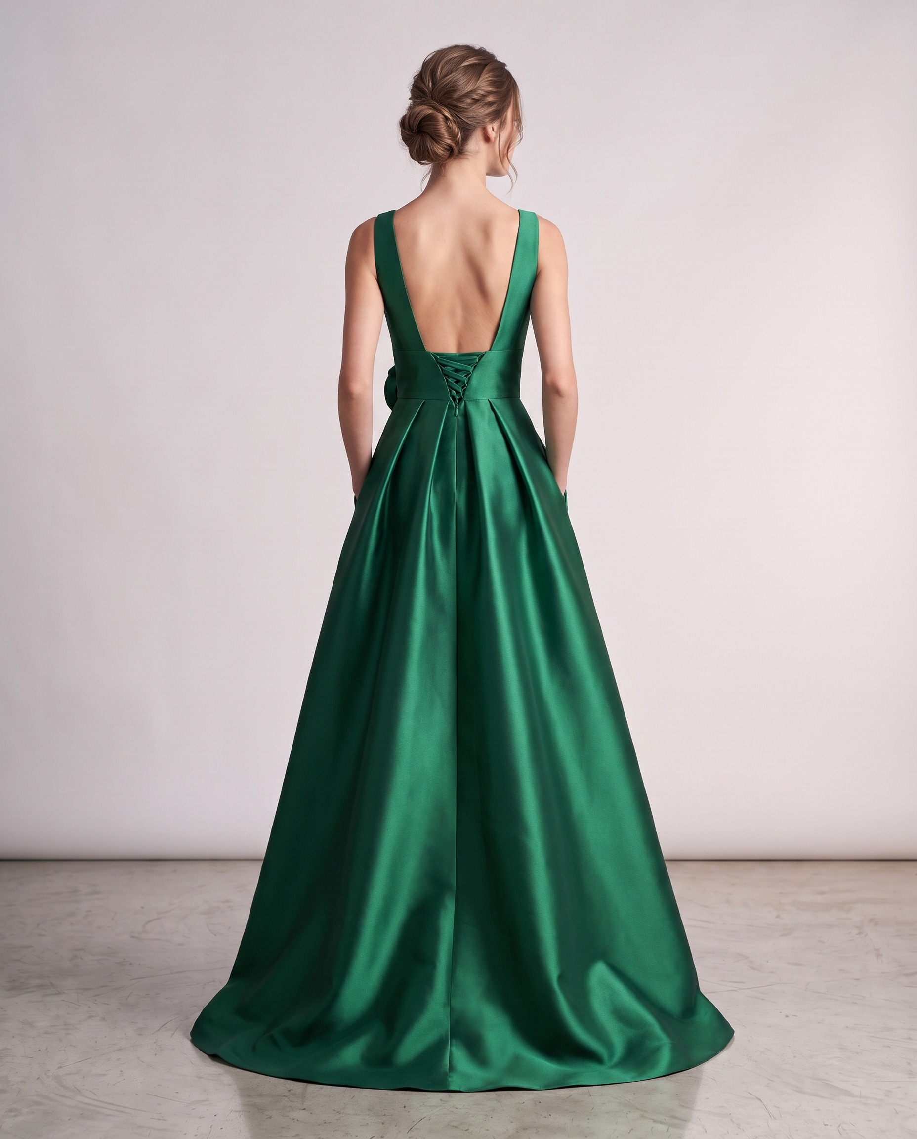Satin Sleeveless Crew Neck A-Line High-Low Maxi Dress with Pockets for Wedding Guest, Party, Cocktail, Evening & Formal Event