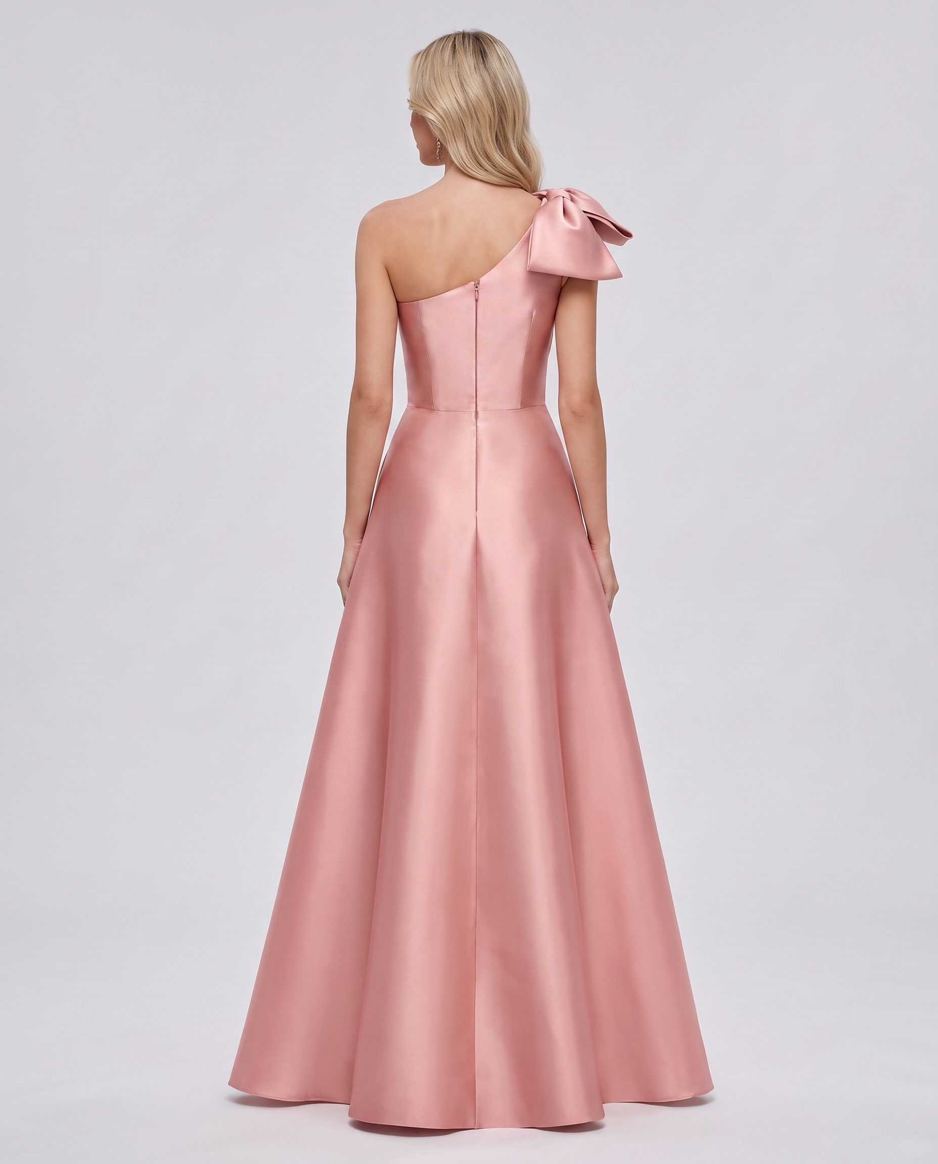Satin Sleeveless One-Shoulder A-Line Maxi Dress with Bow for Prom, Party, Cocktail, Evening, Wedding Guest & Summer Events, b