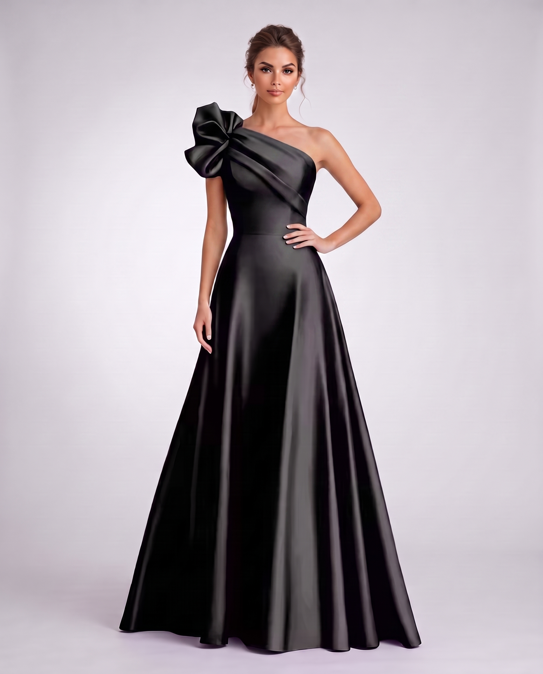 Satin One-Shoulder Sleeveless A-Line Maxi Dress for Party, Cocktail, Evening, Wedding Guest, Formal Events & Summer Occasions