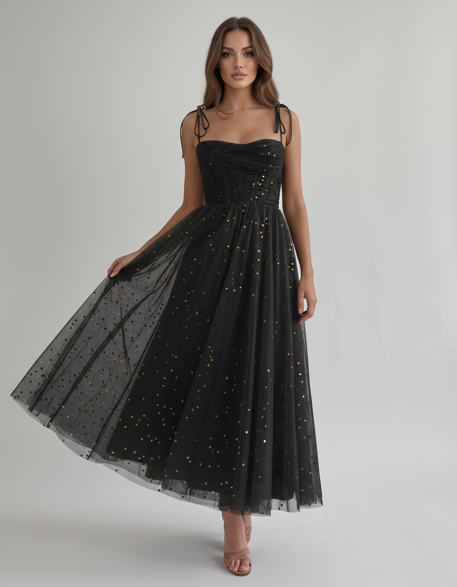 Black Layered Tulle Sleeveless Sweetheart A-Line Maxi Dress | Slimona | SKU: SM-483920571864215-BLACK-L,SM-483920571864215-BLACK-M,SM-483920571864215-BLACK-S,SM-483920571864215-BLACK-XL,SM-483920571864215-BLACK-XS