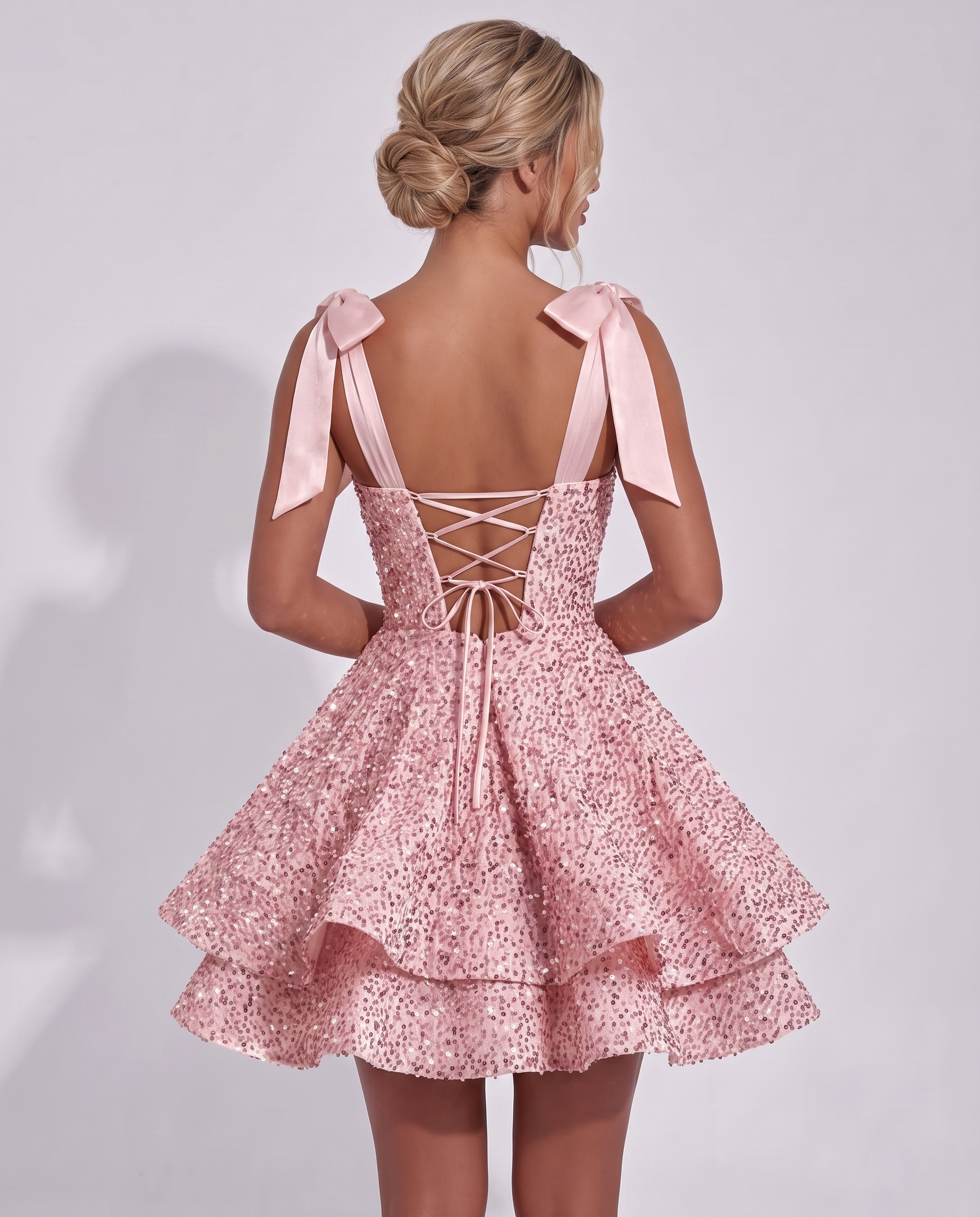 Pink A-Line Gown — Sequin, Mini | Homecoming Dress, Short Homecoming, Short Hoco, Party & Cocktail | 20 Colors | Slimona | SKU: SD-69926-pink-10,SD-69926-pink-12,SD-69926-pink-14,SD-69926-pink-16,SD-69926-pink-16W,SD-69926-pink-18W,SD-69926-pink-2,SD-69926-pink-20W,SD-69926-pink-22W,SD-69926-pink-4,SD-69926-pink-6,SD-69926-pink-8