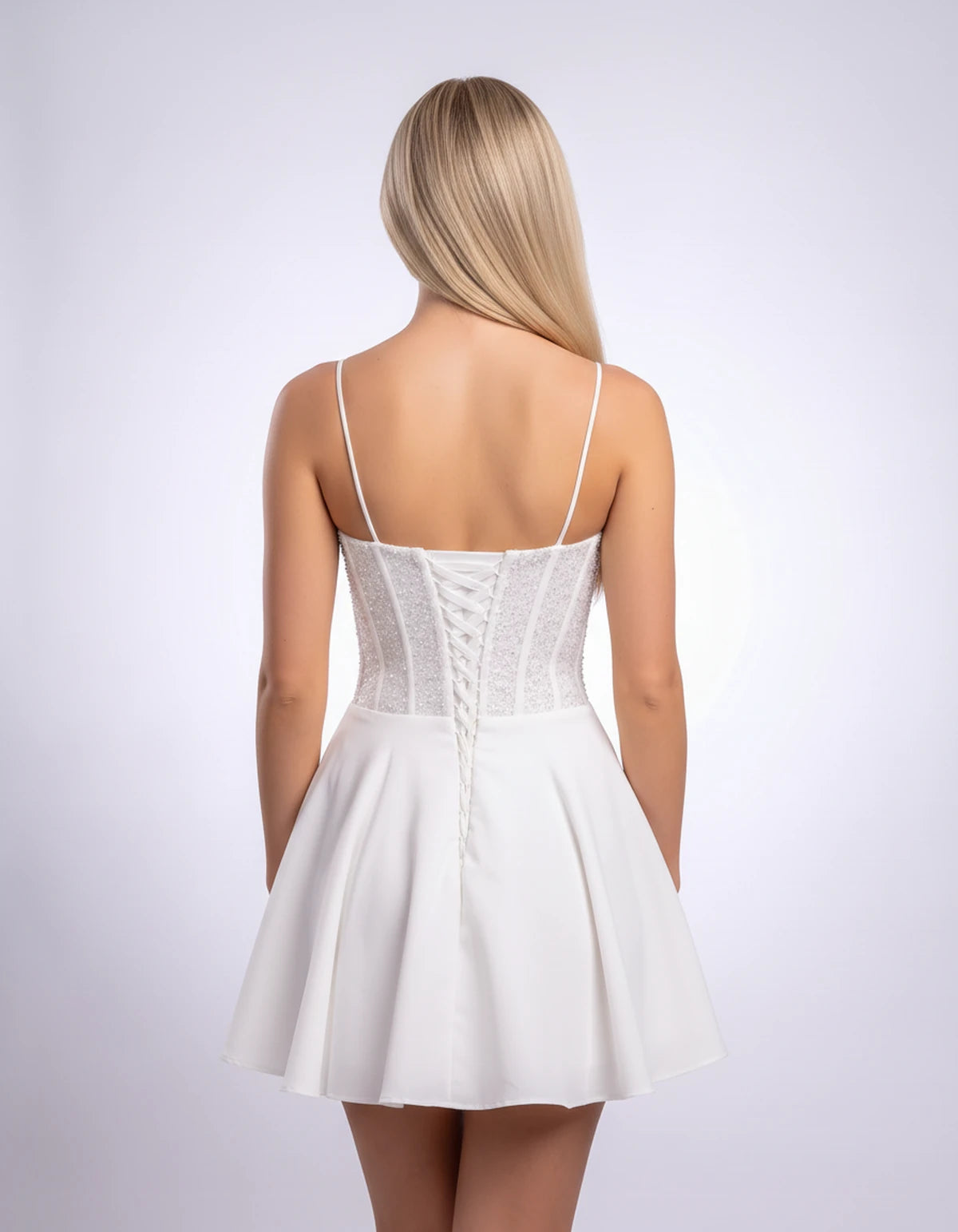 Hortensia Mini Dress — White | SKU: SD-42905-white-2,SD-42905-white-4,SD-42905-white-6,SD-42905-white-8,SD-42905-white-10,SD-42905-white-12,SD-42905-white-14,SD-42905-white-16,SD-42905-white-16W,SD-42905-white-18W,SD-42905-white-20W,SD-42905-white-22W