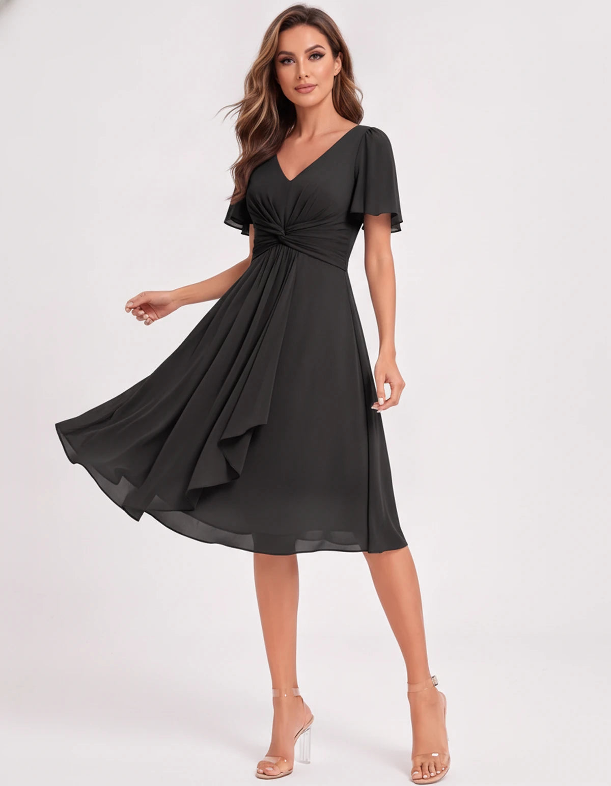 Hyacinthe Mini Dress — Black | SKU: SD-63850-black-2,SD-63850-black-4,SD-63850-black-6,SD-63850-black-8,SD-63850-black-10,SD-63850-black-12,SD-63850-black-14,SD-63850-black-16,SD-63850-black-16W,SD-63850-black-18W,SD-63850-black-20W,SD-63850-black-22W