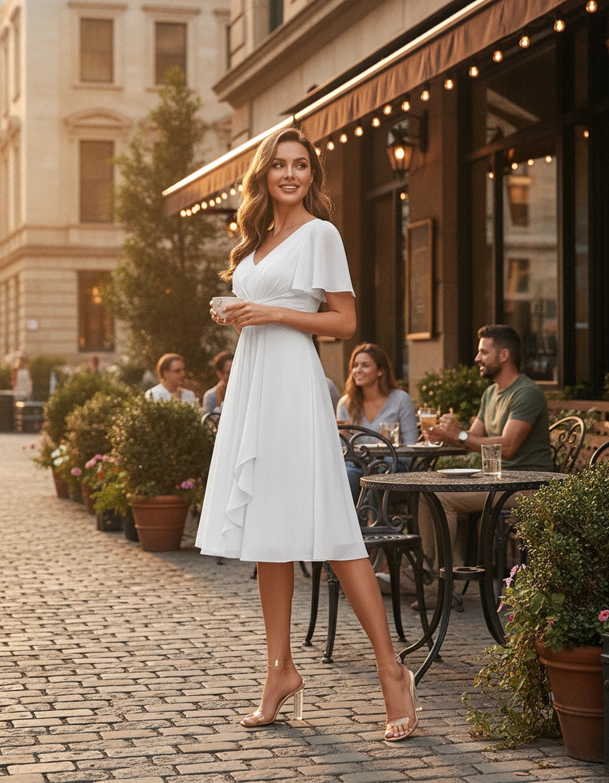 Hyacinthe Mini Dress — White | SKU: SD-63850-white-2,SD-63850-white-4,SD-63850-white-6,SD-63850-white-8,SD-63850-white-10,SD-63850-white-12,SD-63850-white-14,SD-63850-white-16,SD-63850-white-16W,SD-63850-white-18W,SD-63850-white-20W,SD-63850-white-22W