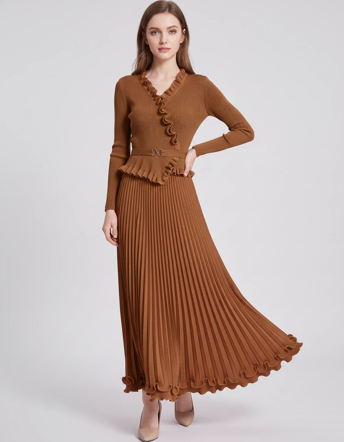 Idalia Midi Dresses — Dark Brown | SKU: SD-29508-darkbrown-ONE SIZE