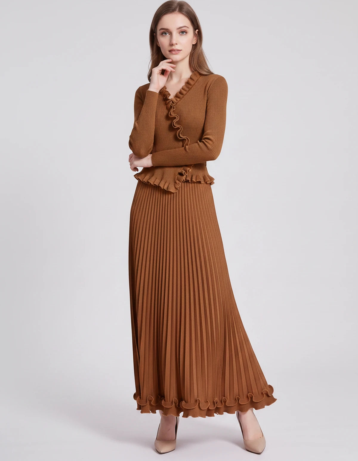 Idalia Midi Dresses — Dark Brown | SKU: SD-29508-darkbrown-ONE SIZE