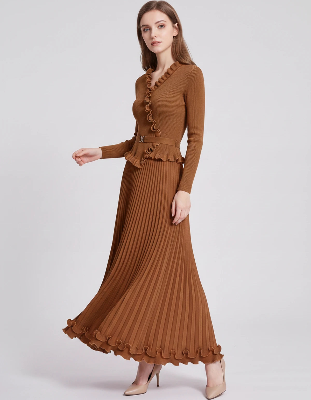 Idalia Midi Dresses — Dark Brown | SKU: SD-29508-darkbrown-ONE SIZE