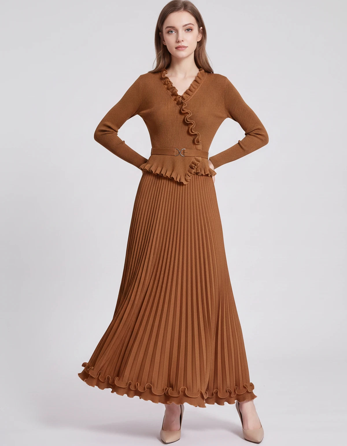 Idalia Midi Dresses — Dark Brown | SKU: SD-29508-darkbrown-ONE SIZE