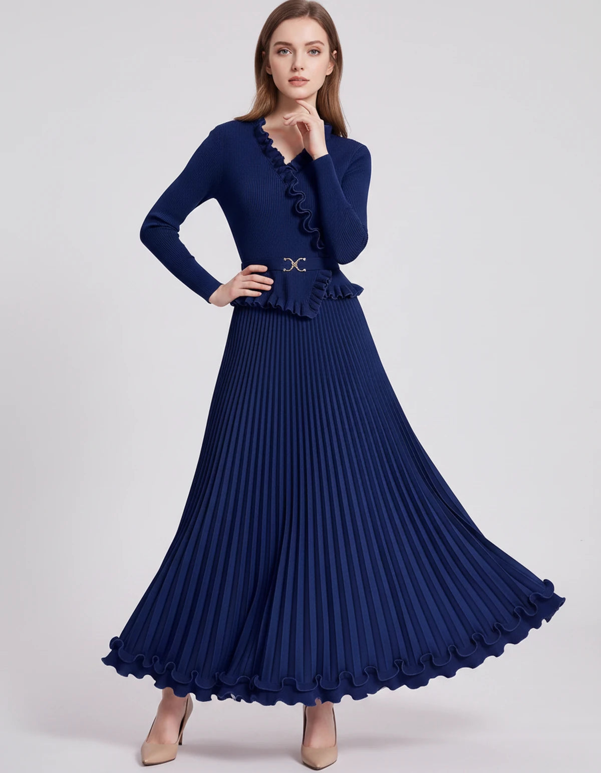 Idalia Midi Dresses — Navy | SKU: SD-29508-navy-ONE SIZE