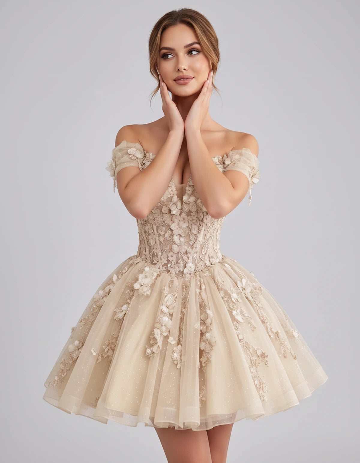 Isodora Mini Dress — Champagne | SKU: SD-57902-champagne-2,SD-57902-champagne-4,SD-57902-champagne-6,SD-57902-champagne-8,SD-57902-champagne-10,SD-57902-champagne-12,SD-57902-champagne-14,SD-57902-champagne-14W,SD-57902-champagne-16,SD-57902-champagne-16W,SD-57902-champagne-18W,SD-57902-champagne-20W