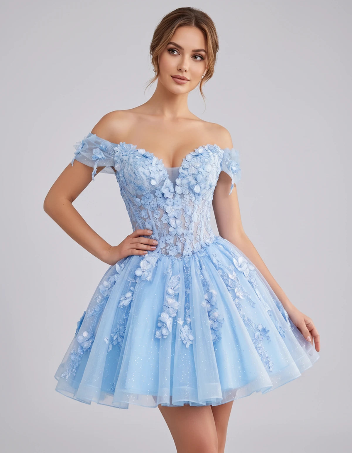 Isodora Mini Dress — Light Blue | SKU: SD-57902-lightblue-2,SD-57902-lightblue-4,SD-57902-lightblue-6,SD-57902-lightblue-8,SD-57902-lightblue-10,SD-57902-lightblue-12,SD-57902-lightblue-14,SD-57902-lightblue-14W,SD-57902-lightblue-16,SD-57902-lightblue-16W,SD-57902-lightblue-18W,SD-57902-lightblue-20W