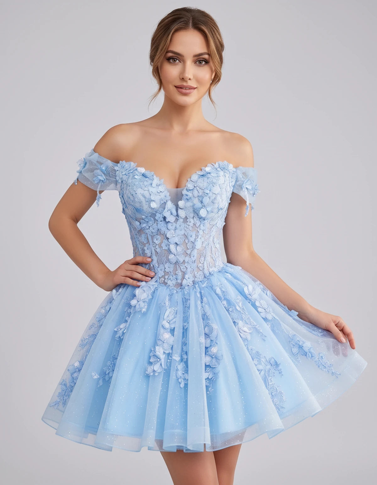 Isodora Mini Dress — Light Blue | SKU: SD-57902-lightblue-2,SD-57902-lightblue-4,SD-57902-lightblue-6,SD-57902-lightblue-8,SD-57902-lightblue-10,SD-57902-lightblue-12,SD-57902-lightblue-14,SD-57902-lightblue-14W,SD-57902-lightblue-16,SD-57902-lightblue-16W,SD-57902-lightblue-18W,SD-57902-lightblue-20W