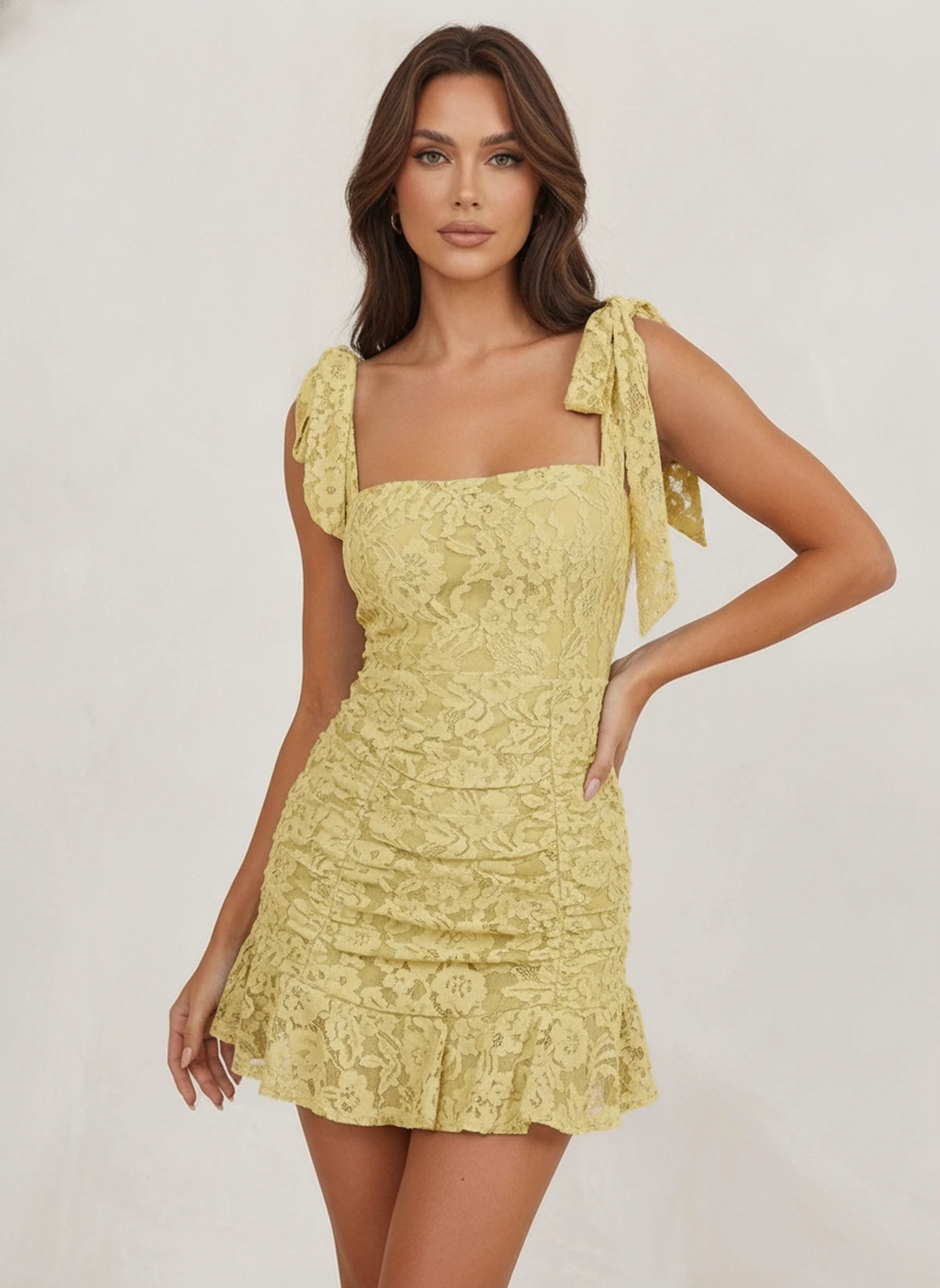 Javiera Mini Dress — Yellow | SKU: SD-57707-yellow-2,SD-57707-yellow-4,SD-57707-yellow-6,SD-57707-yellow-8,SD-57707-yellow-10,SD-57707-yellow-12,SD-57707-yellow-14,SD-57707-yellow-16,SD-57707-yellow-16W,SD-57707-yellow-18W,SD-57707-yellow-20W,SD-57707-yellow-22W