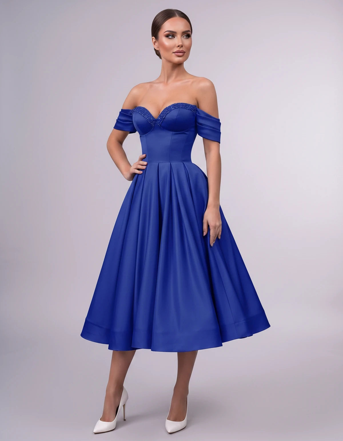 Jessamine Midi Dresses — Blue | SKU: SD-30464-blue-2,SD-30464-blue-4,SD-30464-blue-6,SD-30464-blue-8,SD-30464-blue-10,SD-30464-blue-12,SD-30464-blue-14,SD-30464-blue-14W,SD-30464-blue-16,SD-30464-blue-16W,SD-30464-blue-18W,SD-30464-blue-20W
