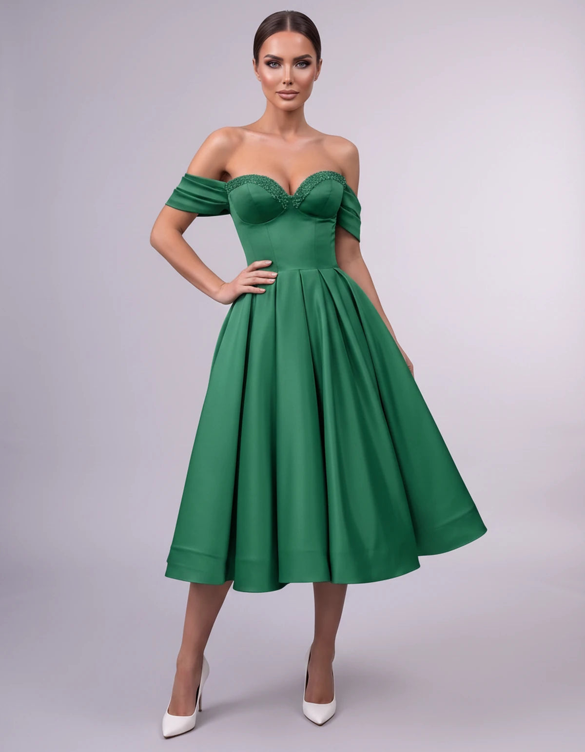 Jessamine Midi Dresses — Green | SKU: SD-30464-green-2,SD-30464-green-4,SD-30464-green-6,SD-30464-green-8,SD-30464-green-10,SD-30464-green-12,SD-30464-green-14,SD-30464-green-14W,SD-30464-green-16,SD-30464-green-16W,SD-30464-green-18W,SD-30464-green-20W