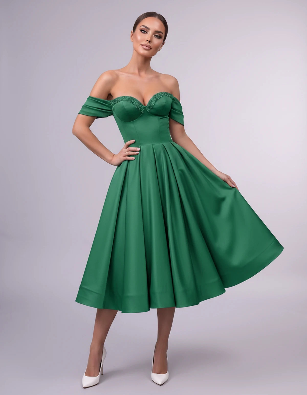 Jessamine Midi Dresses — Green | SKU: SD-30464-green-2,SD-30464-green-4,SD-30464-green-6,SD-30464-green-8,SD-30464-green-10,SD-30464-green-12,SD-30464-green-14,SD-30464-green-14W,SD-30464-green-16,SD-30464-green-16W,SD-30464-green-18W,SD-30464-green-20W