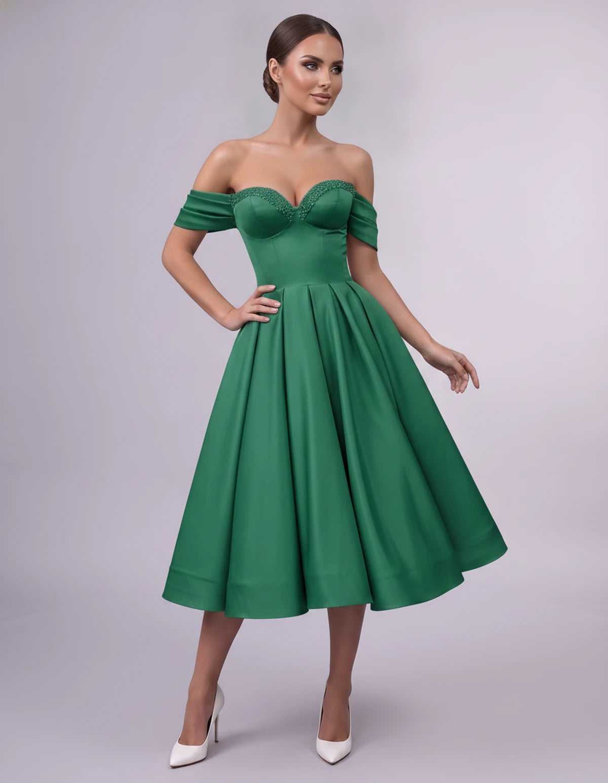 Jessamine Midi Dresses — Green | SKU: SD-30464-green-2,SD-30464-green-4,SD-30464-green-6,SD-30464-green-8,SD-30464-green-10,SD-30464-green-12,SD-30464-green-14,SD-30464-green-14W,SD-30464-green-16,SD-30464-green-16W,SD-30464-green-18W,SD-30464-green-20W