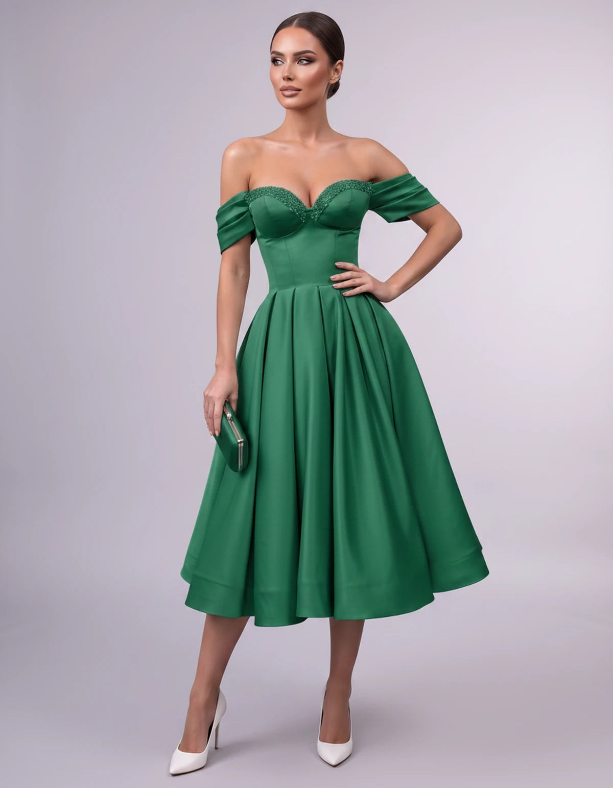 Jessamine Midi Dresses — Green | SKU: SD-30464-green-2,SD-30464-green-4,SD-30464-green-6,SD-30464-green-8,SD-30464-green-10,SD-30464-green-12,SD-30464-green-14,SD-30464-green-14W,SD-30464-green-16,SD-30464-green-16W,SD-30464-green-18W,SD-30464-green-20W