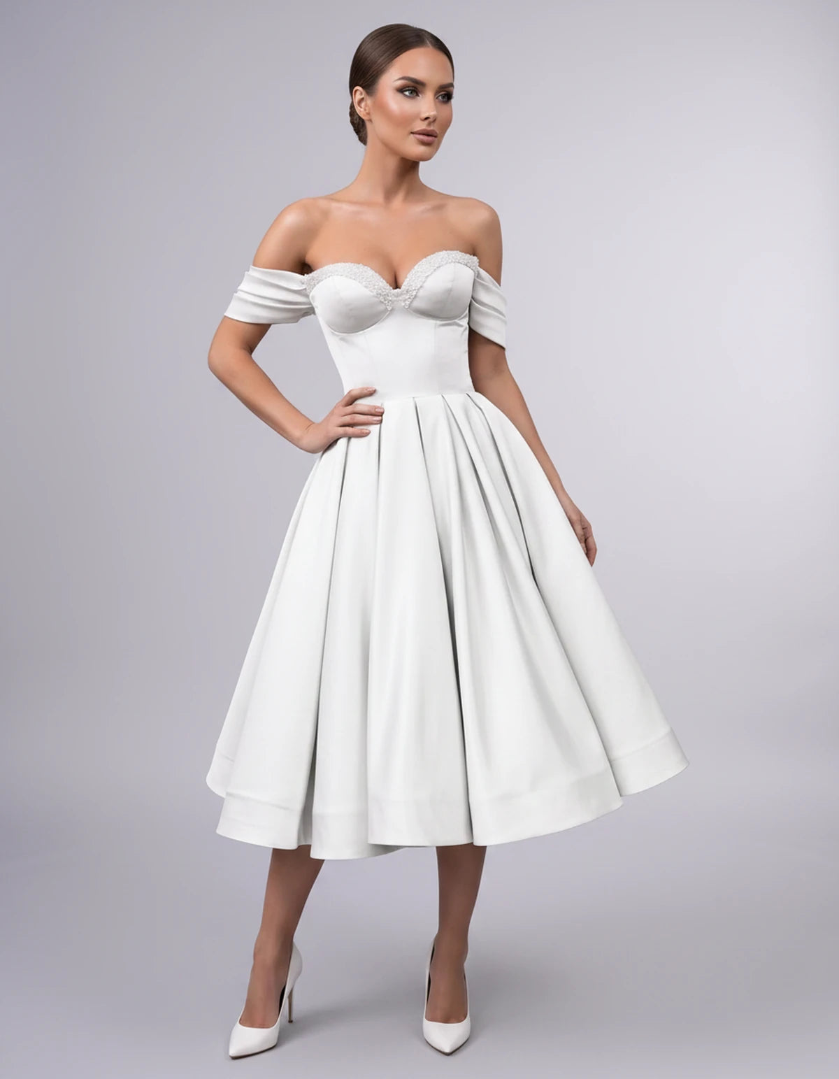 Jessamine Midi Dresses — Ivory | SKU: SD-30464-ivory-2,SD-30464-ivory-4,SD-30464-ivory-6,SD-30464-ivory-8,SD-30464-ivory-10,SD-30464-ivory-12,SD-30464-ivory-14,SD-30464-ivory-14W,SD-30464-ivory-16,SD-30464-ivory-16W,SD-30464-ivory-18W,SD-30464-ivory-20W