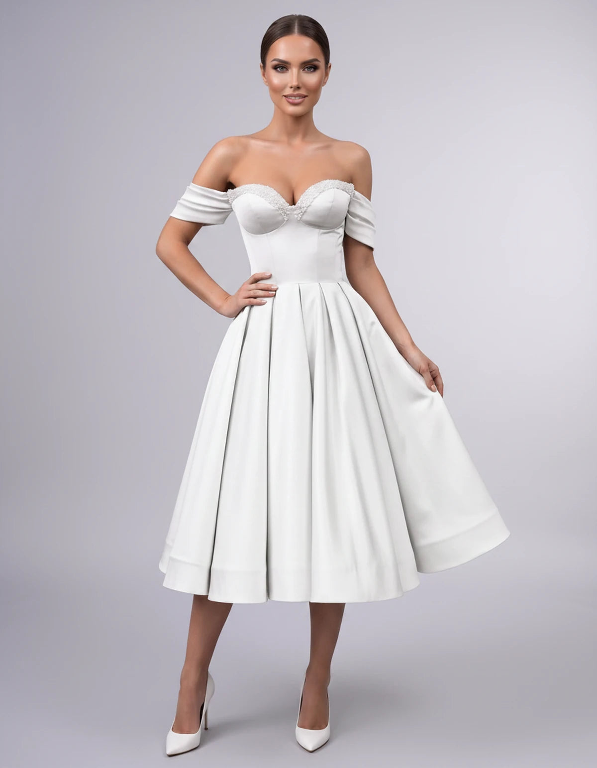 Jessamine Midi Dresses — Ivory | SKU: SD-30464-ivory-2,SD-30464-ivory-4,SD-30464-ivory-6,SD-30464-ivory-8,SD-30464-ivory-10,SD-30464-ivory-12,SD-30464-ivory-14,SD-30464-ivory-14W,SD-30464-ivory-16,SD-30464-ivory-16W,SD-30464-ivory-18W,SD-30464-ivory-20W