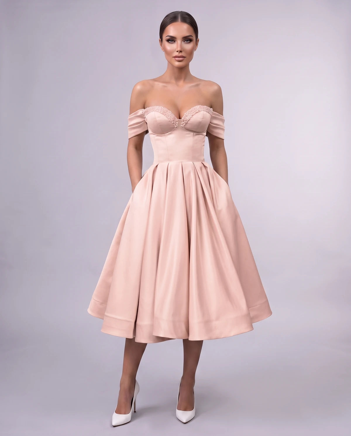 Jessamine Midi Dresses — Pearl Pink