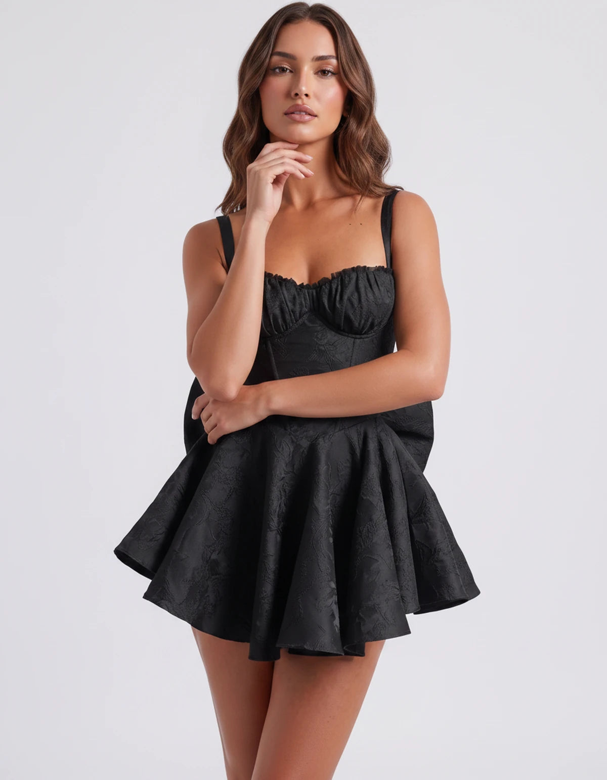 Jolanthe Mini Dress — Black | SKU: SD-78066-black-2,SD-78066-black-4,SD-78066-black-6,SD-78066-black-8,SD-78066-black-10,SD-78066-black-12,SD-78066-black-14,SD-78066-black-16,SD-78066-black-16W,SD-78066-black-18W,SD-78066-black-20W,SD-78066-black-22W