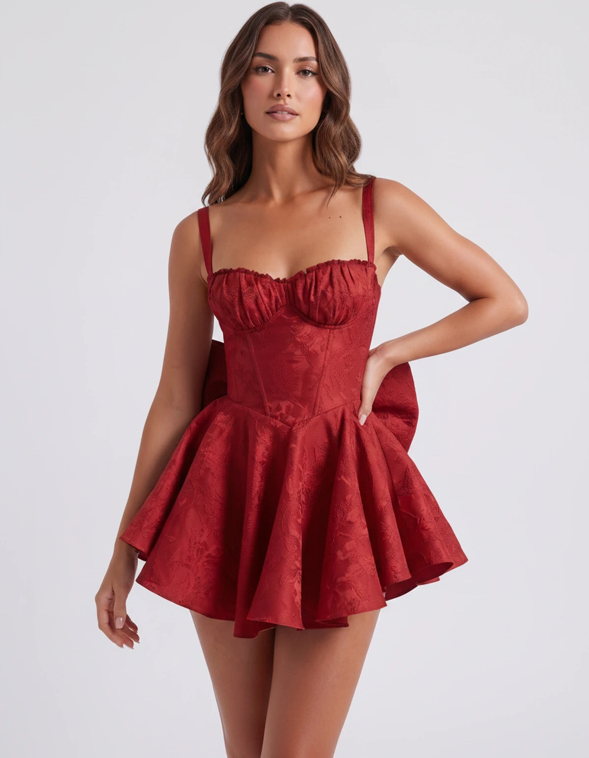 Jolanthe Mini Dress — Red | SKU: SD-78066-red-2,SD-78066-red-4,SD-78066-red-6,SD-78066-red-8,SD-78066-red-10,SD-78066-red-12,SD-78066-red-14,SD-78066-red-16,SD-78066-red-16W,SD-78066-red-18W,SD-78066-red-20W,SD-78066-red-22W