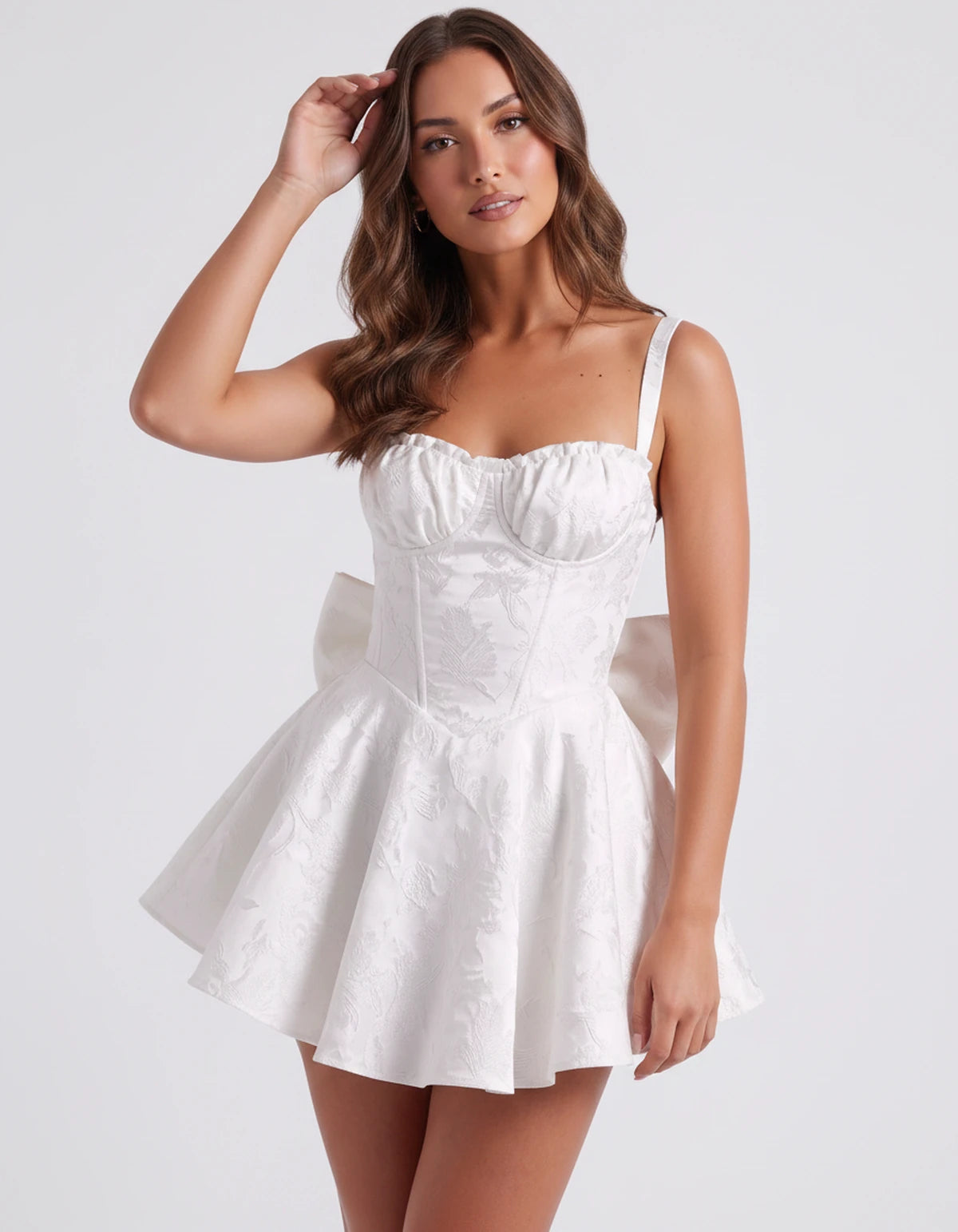 Jolanthe Mini Dress — White | SKU: SD-78066-white-2,SD-78066-white-4,SD-78066-white-6,SD-78066-white-8,SD-78066-white-10,SD-78066-white-12,SD-78066-white-14,SD-78066-white-16,SD-78066-white-16W,SD-78066-white-18W,SD-78066-white-20W,SD-78066-white-22W