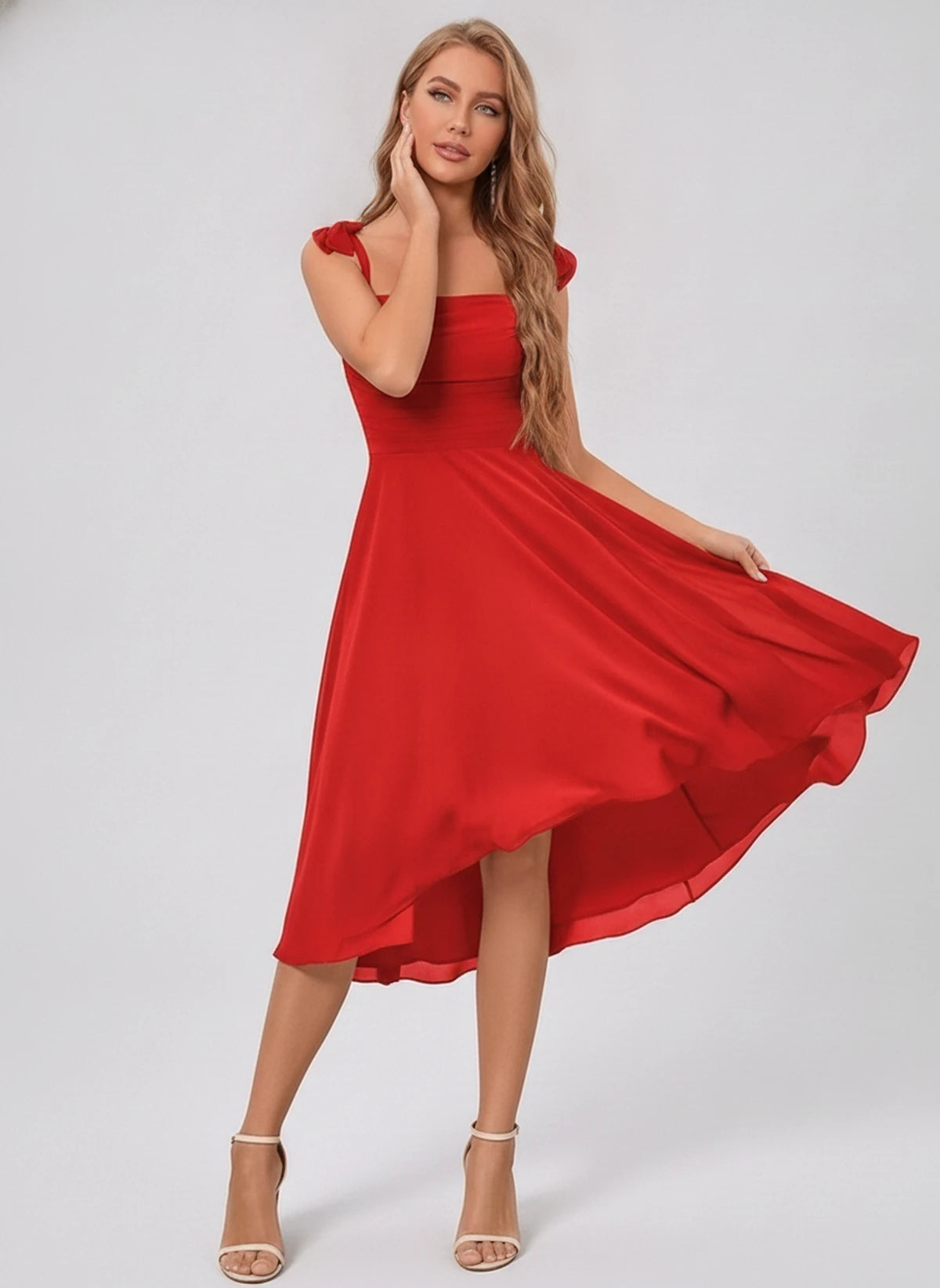 Kalliope Midi Dresses — Red | SKU: SD-15471-red-2,SD-15471-red-4,SD-15471-red-6,SD-15471-red-8,SD-15471-red-10,SD-15471-red-12,SD-15471-red-14,SD-15471-red-16,SD-15471-red-16W,SD-15471-red-18W,SD-15471-red-20W,SD-15471-red-22W