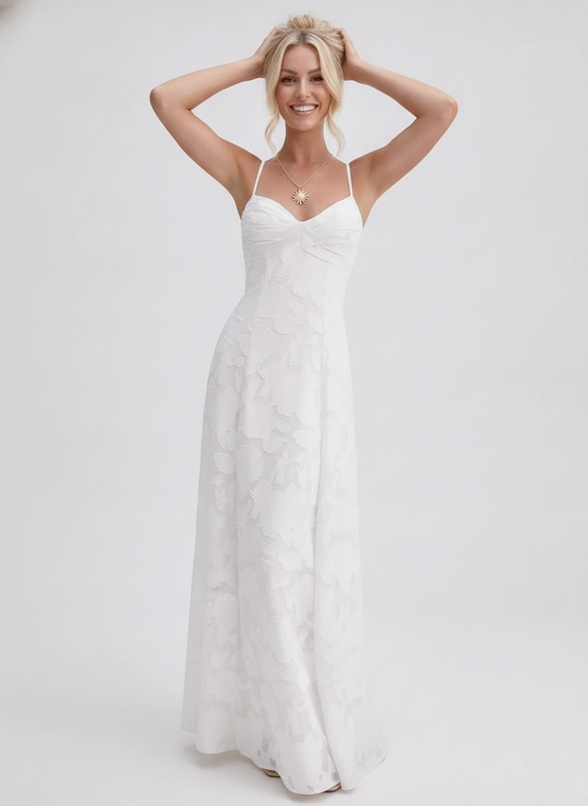 Karenza Maxi Dress — White | SKU: SD-83423-white-2,SD-83423-white-4,SD-83423-white-6,SD-83423-white-8,SD-83423-white-10,SD-83423-white-12,SD-83423-white-14,SD-83423-white-16,SD-83423-white-16W,SD-83423-white-18W,SD-83423-white-20W,SD-83423-white-22W