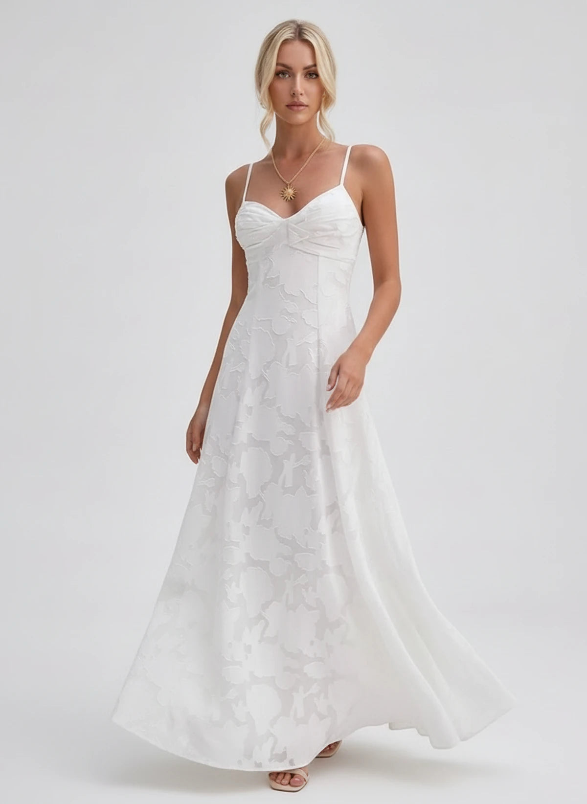 Karenza Maxi Dress — White | SKU: SD-83423-white-2,SD-83423-white-4,SD-83423-white-6,SD-83423-white-8,SD-83423-white-10,SD-83423-white-12,SD-83423-white-14,SD-83423-white-16,SD-83423-white-16W,SD-83423-white-18W,SD-83423-white-20W,SD-83423-white-22W