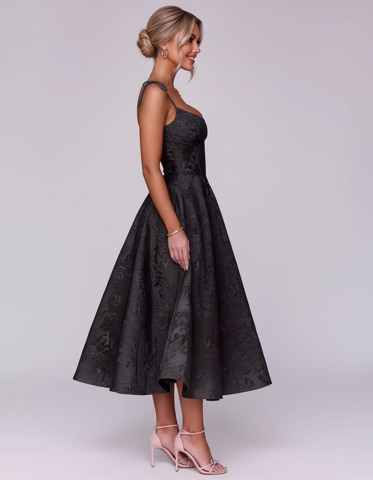 Lalique Midi Dresses — Black | SKU: SD-68537-black-2,SD-68537-black-4,SD-68537-black-6,SD-68537-black-8,SD-68537-black-10,SD-68537-black-12,SD-68537-black-14,SD-68537-black-16,SD-68537-black-16W,SD-68537-black-18W,SD-68537-black-20W,SD-68537-black-22W