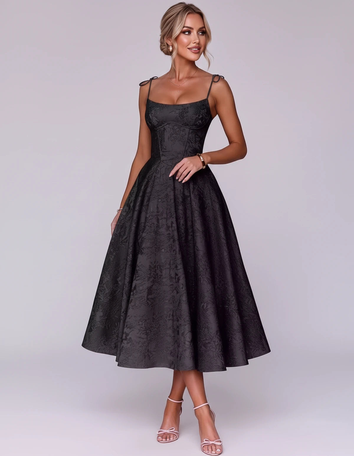 Lalique Midi Dresses — Black | SKU: SD-68537-black-2,SD-68537-black-4,SD-68537-black-6,SD-68537-black-8,SD-68537-black-10,SD-68537-black-12,SD-68537-black-14,SD-68537-black-16,SD-68537-black-16W,SD-68537-black-18W,SD-68537-black-20W,SD-68537-black-22W